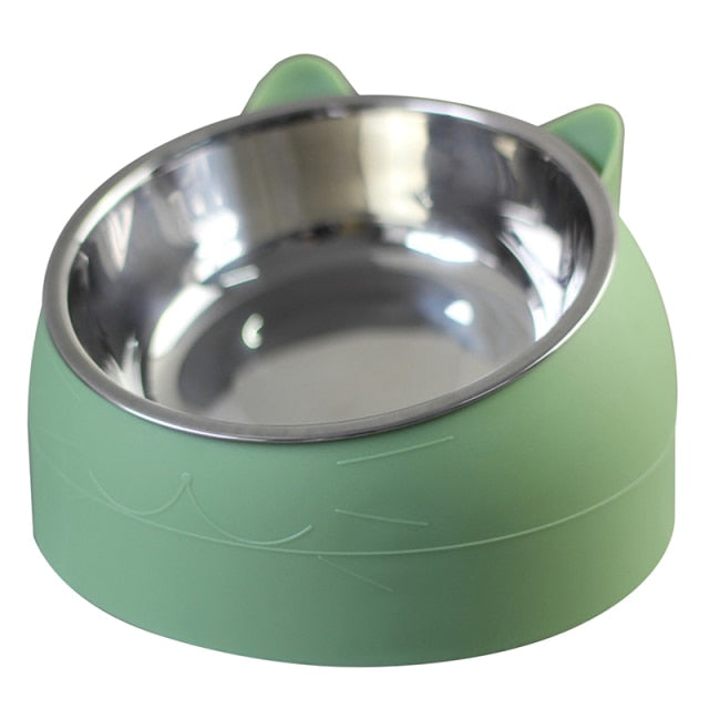 Cat Dog Bowl 15 Degrees Raised Stainless Steel Non Slip Puppy Base Cat Food Drinking Water Feeder Tilt Safeguard Neck Pet Bowl