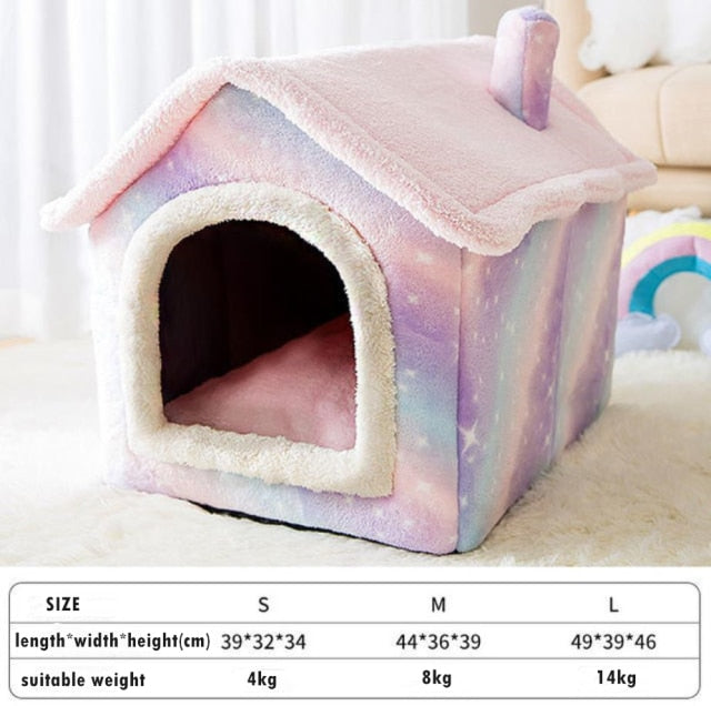 Foldable Deep Sleep Pet Cat House Indoor Winter Warm Cozy Kennel Tent Chihuahua Cat Nest Cushion Removable Pet Products Basket