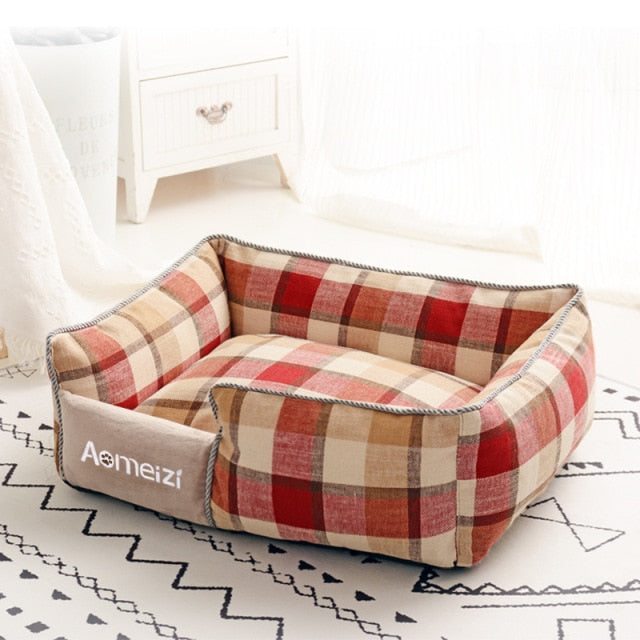 Pet Bed With Pillow Removable Lattice All Seasons Sleeping Bed Breathable Cotton Kennel Mat Washable Sofa Dog House Dog Supplies